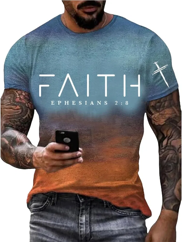 Мужская футболка с принтом Faith Ephesians 2:8, Orange