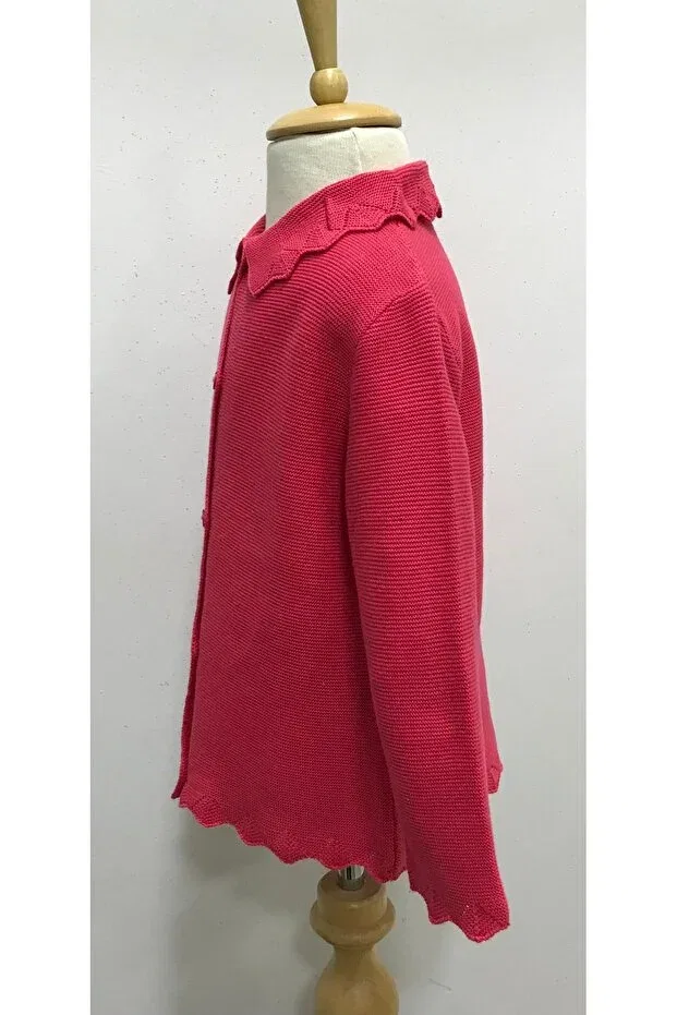 Детский вязаное кардиган для девочек с воротником Basics Çikoby, Red — фото 2