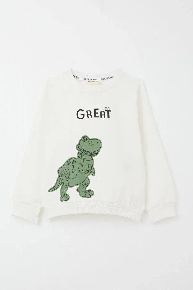Детский спортивный комплект для мальчиков с принтом Cool Dinosaur Print Breeze, Ecru — фото 2