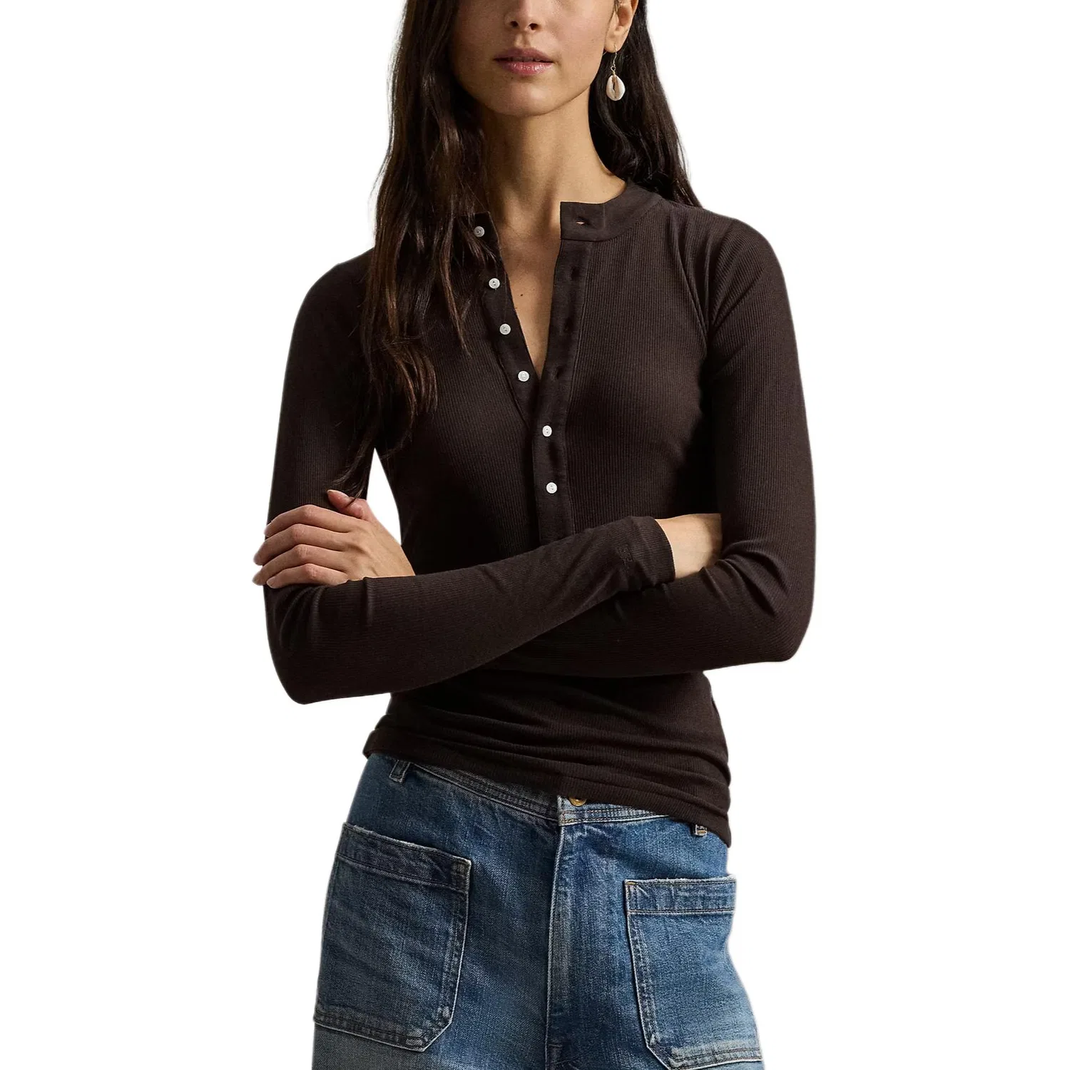 Женская футболка с длинным рукавом, коричневая, Polo Ralph Lauren, Brown — фото 3