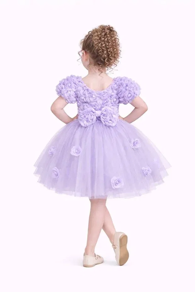 Детское платье для девочек с этническим принтом Rose-Detail girls' tutu dress Perinin Dolabı, Lila — фото 3