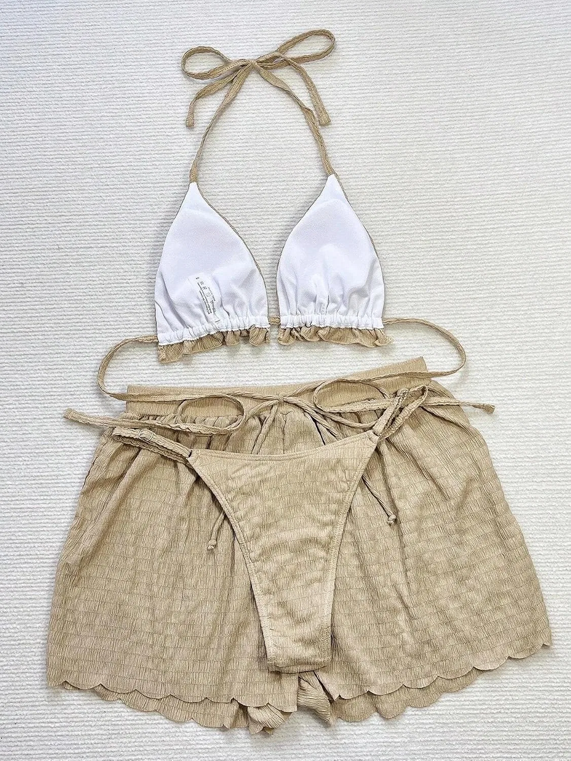 Женский бикини-комплект с высокой талией 3 предмета, Khaki — фото 3