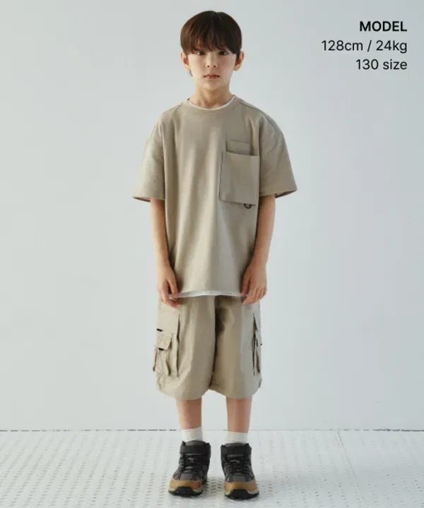 Футболка с карманом оверсайз, Musinsa Standard Kids, серо-бежевый — фото 3