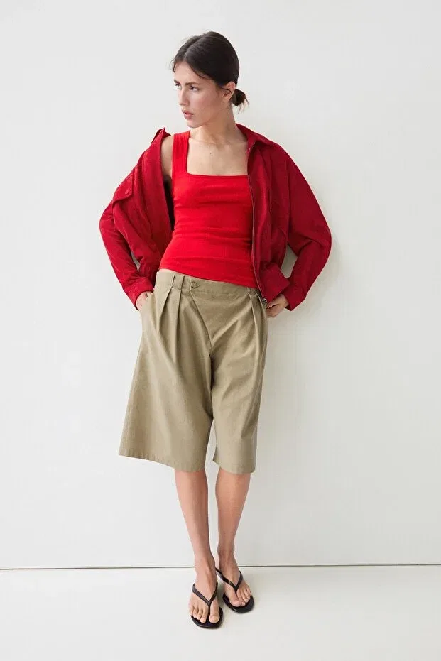 Женский топ с квадратным вырезом клетчатый Massimo Dutti, Red — фото 4