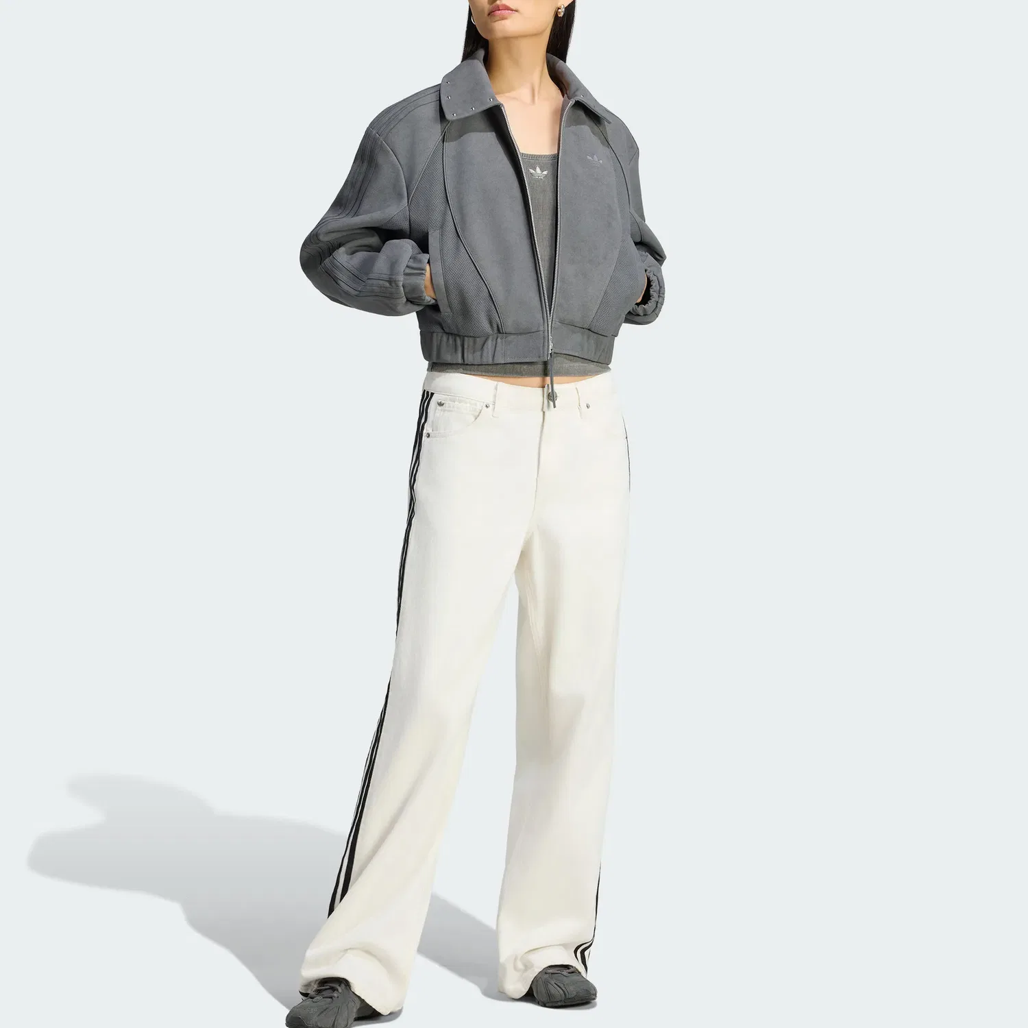 Женская куртка с лацканами Dark Gray Adidas Originals, Темно-серый — фото 3