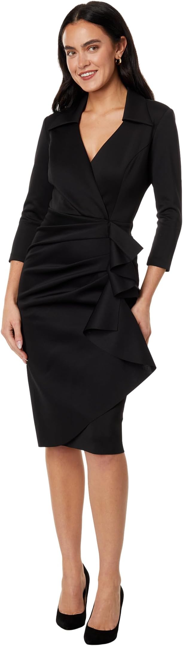 

Платье XSCAPE Short Scuba Collar Side Ruffle, черный