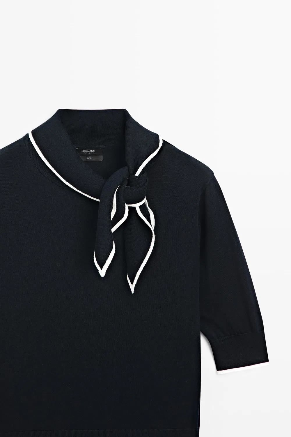 Свитер Massimo Dutti 100% Cotton Knit With Scarf Detail , темно-синий — фото 4