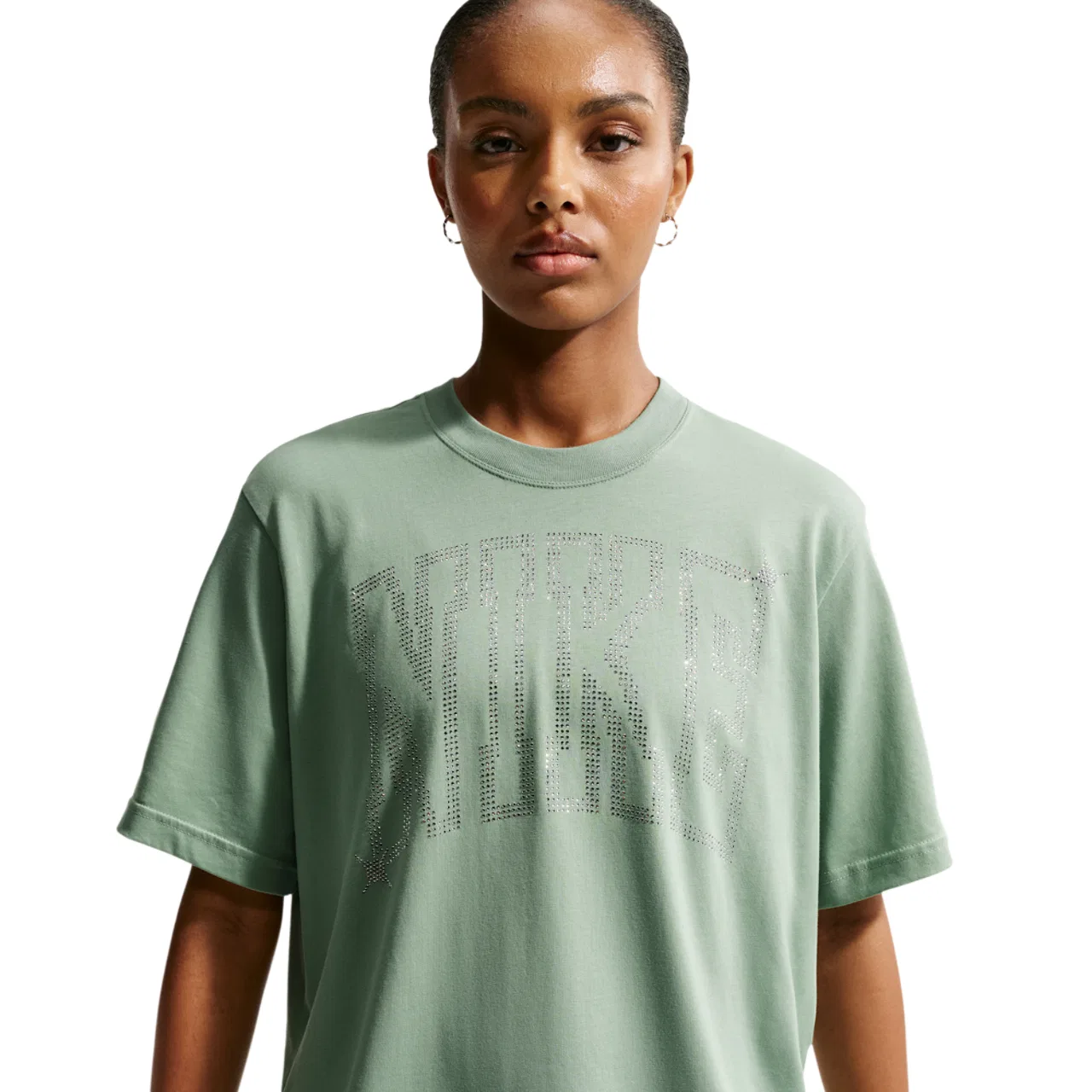 Женская футболка Rhinestone Graphic Boxy Nike, цвет Steam