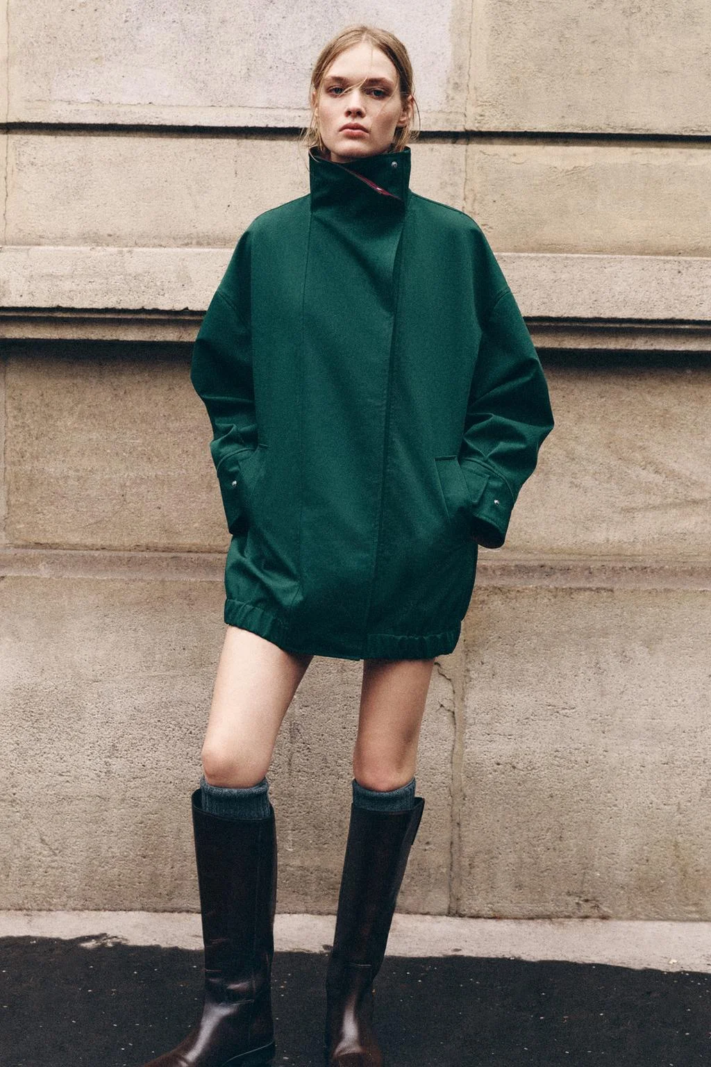Тренч Zara с высоким воротом, сине-зеленый — фото 4