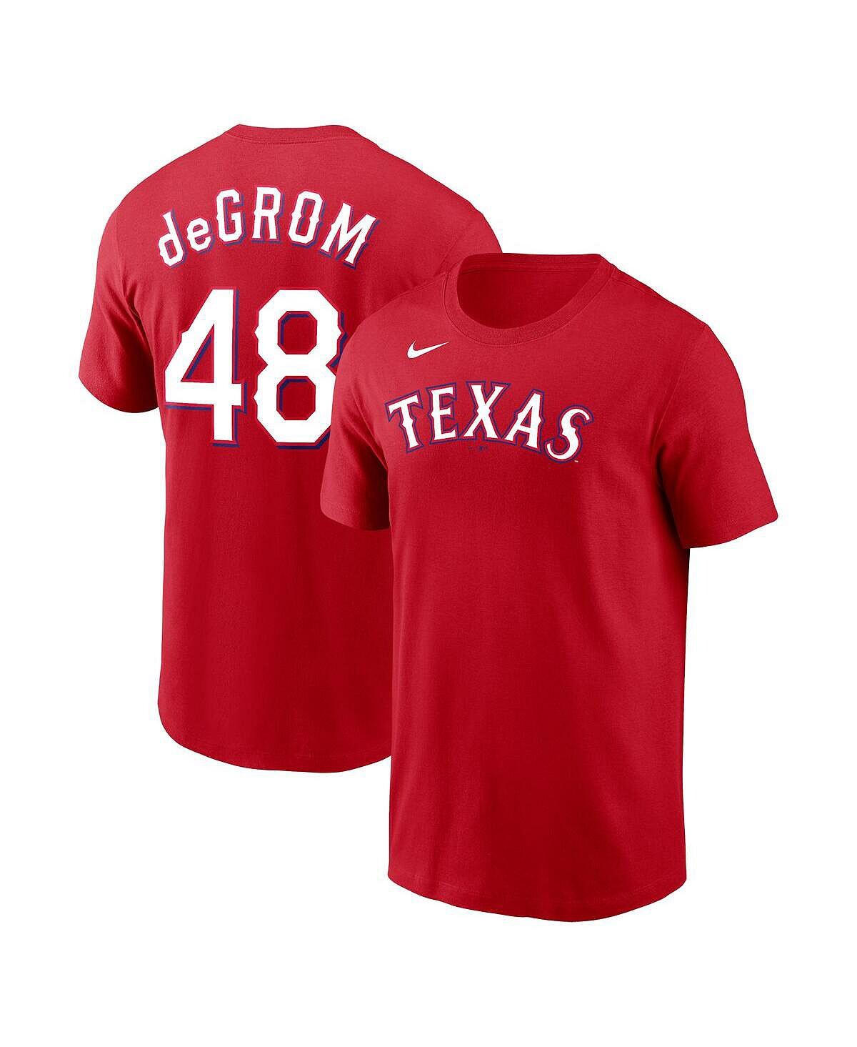 

Мужская футболка jacob degrom red texas rangers 2023 с именем и номером Nike, красный