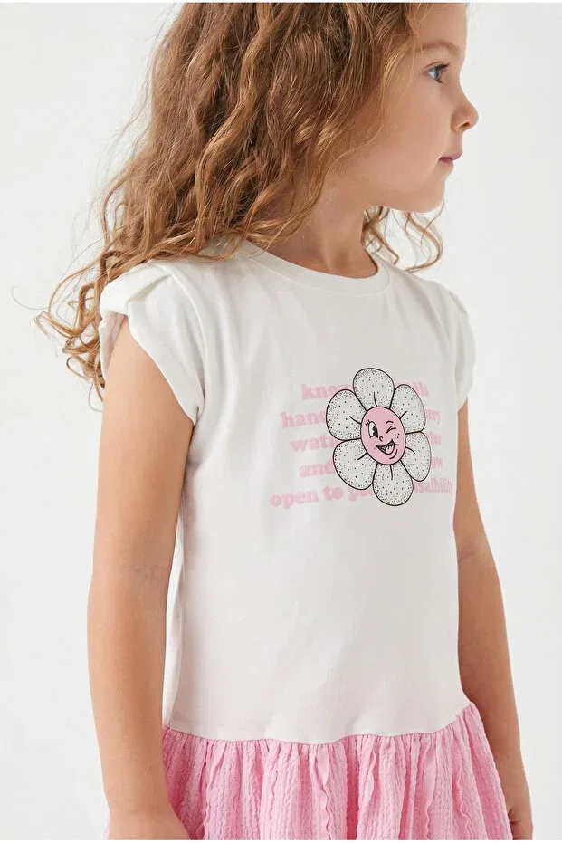 Детское платье для девочек с принтом Girl'S floral stone printed ruffle fabric dress Womi Kids, Pink