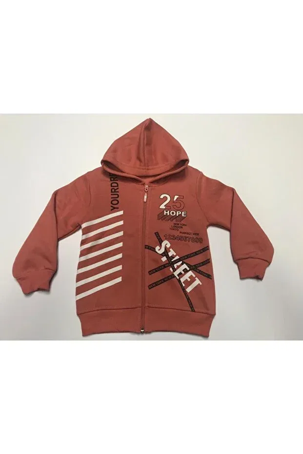 Детское худи с принтом Winter 3 yarn 25 printed zipper hooded male sweatshirt cardigan Baby Slon Kids Clup, Brown-Tile