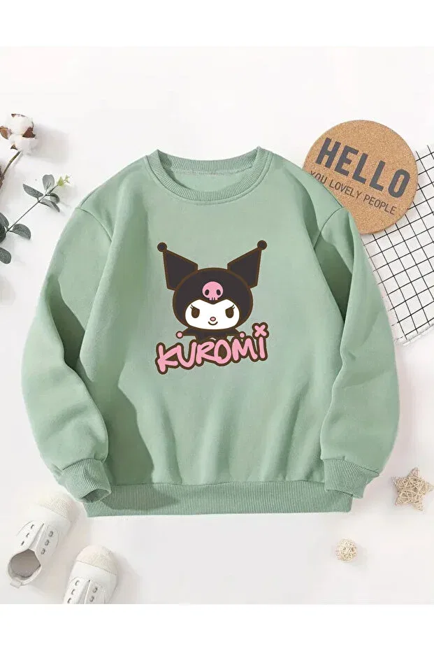 Детские свитшот для девочек с принтом Kuromi Aemi, Green