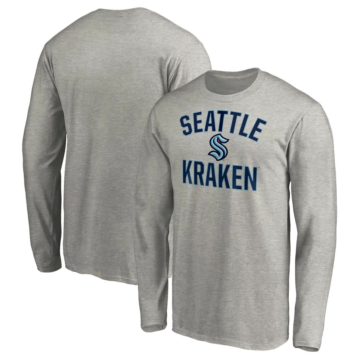 

Мужская футболка с длинным рукавом с логотипом Heather Grey Seattle Kraken Victory Arch Fanatics