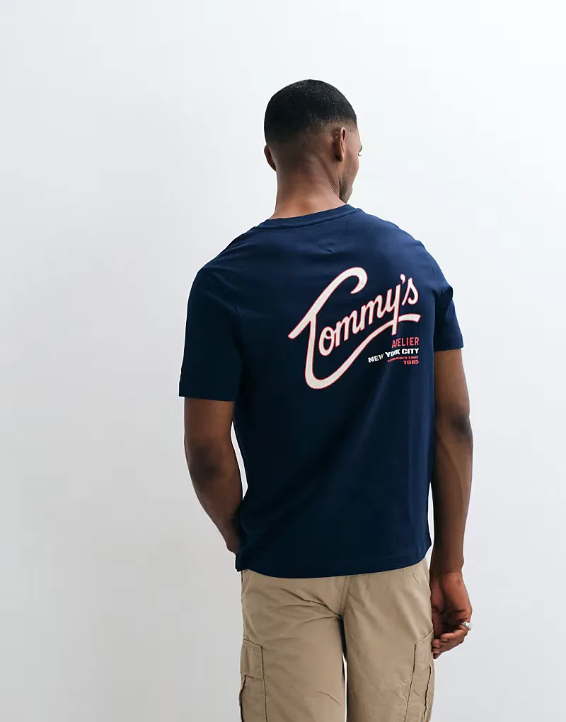Футболка Tommy Hilfiger с логотипом в виде надписи, темно-синяя — фото 4
