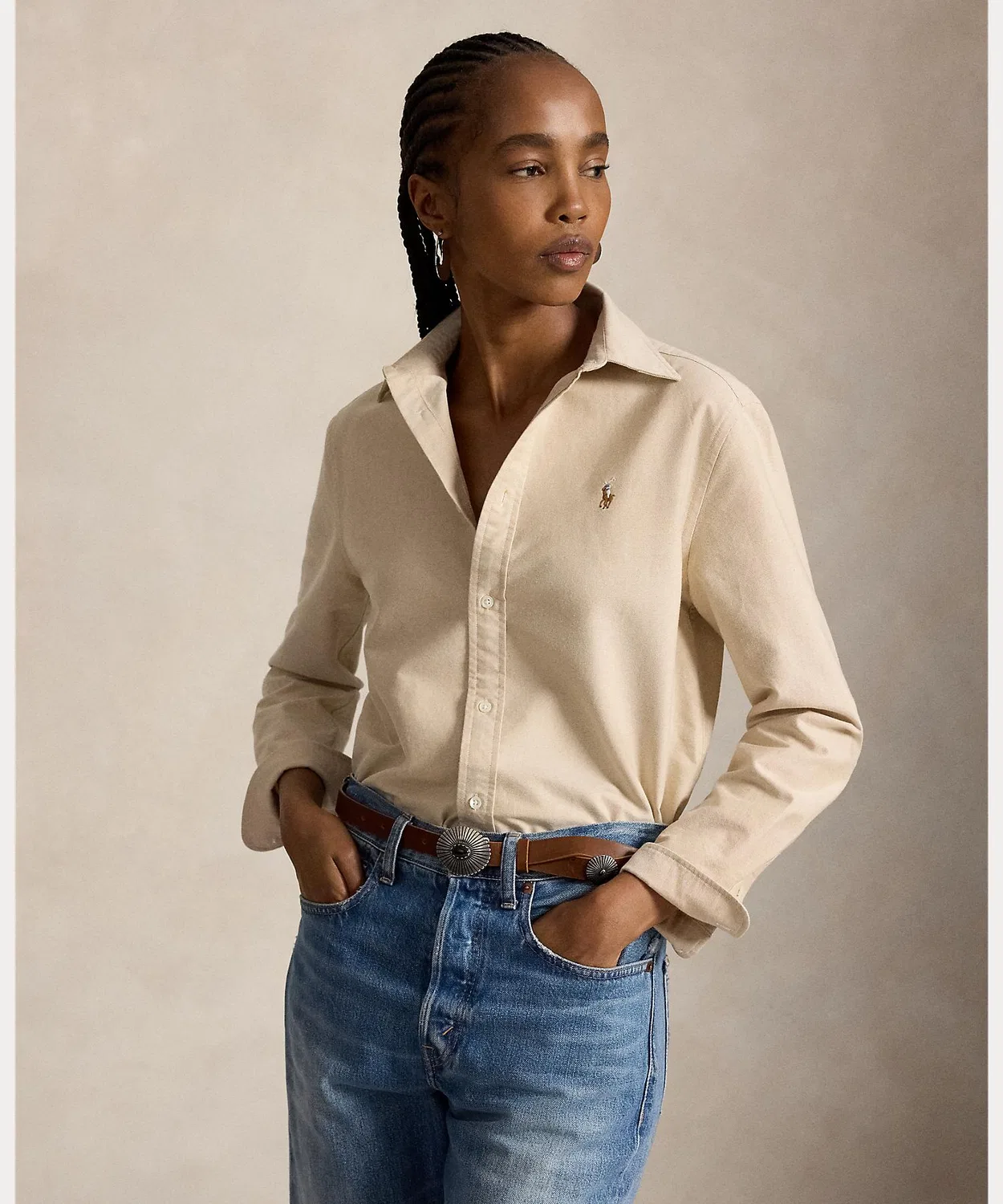 Женская классическая рубашка из хлопка с длинным рукавомPolo Ralph Lauren, Brown