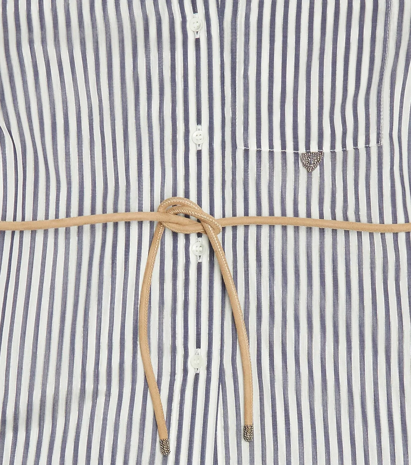 Рубашка в полоску из хлопка и шелка Brunello Cucinelli Kids, белый — фото 3
