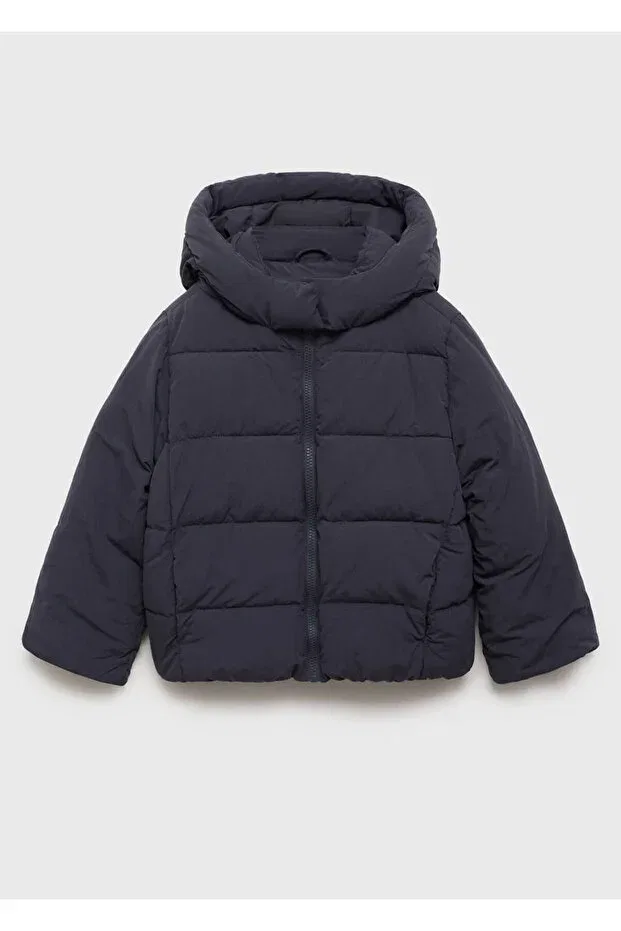 Детское пальто для девочек стеганое с капюшоном Mango Kids, Navy Blue — фото 2