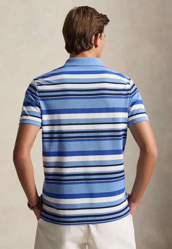 Футболка поло хлопковая Custom slim fit striped mesh polo shirt, Polo Ralph Lauren, Bristol Blue Multi, синий/мультиколор — фото 3