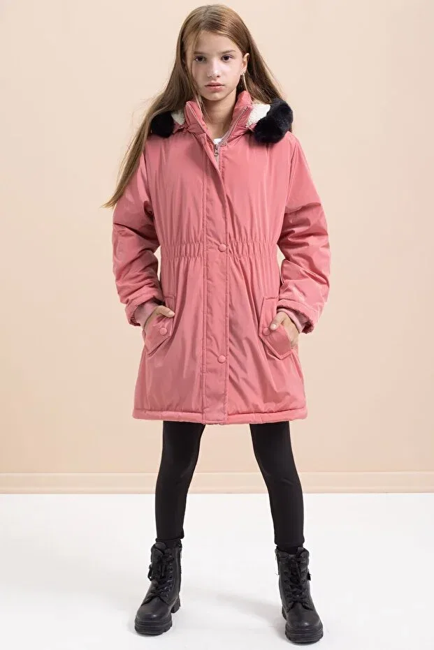 Детское пальто для девочек с капюшоном Cansın Mini, Dried Rose