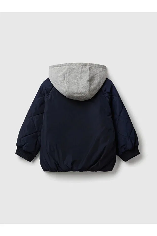 Детское пальто для мальчиков с капюшоном из искусственной кожи United Colors Of Benetton, Navy Blue — фото 2