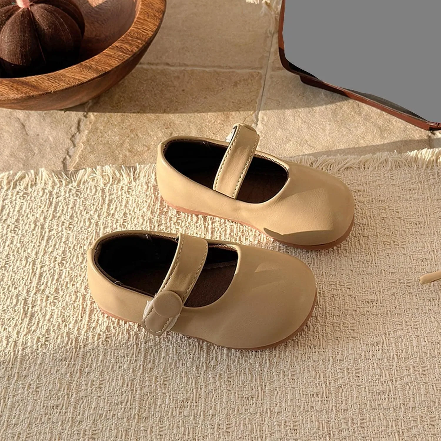 Детские туфли Мэри Джейн для девочек с мягкой подошвой Ctreela, Khaki — фото 3