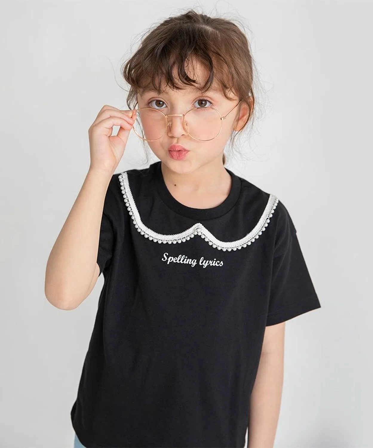Детская футболка с ажурным принтом, ассорти из 3 дизайнов Branshes, Black