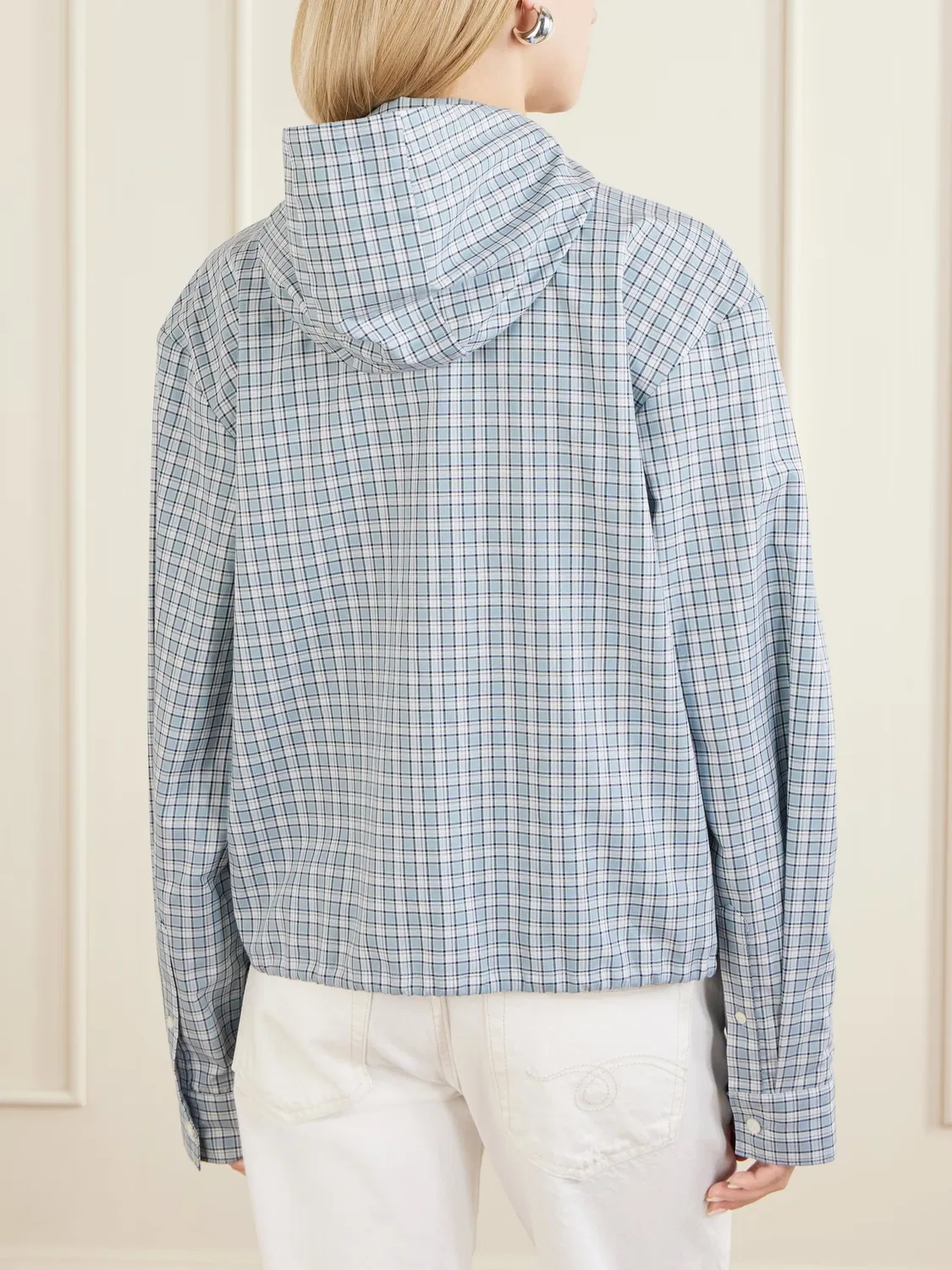 Летняя хлопковая куртка Ofass в клетку с вышитым логотипом Acne Studios, синий — фото 4