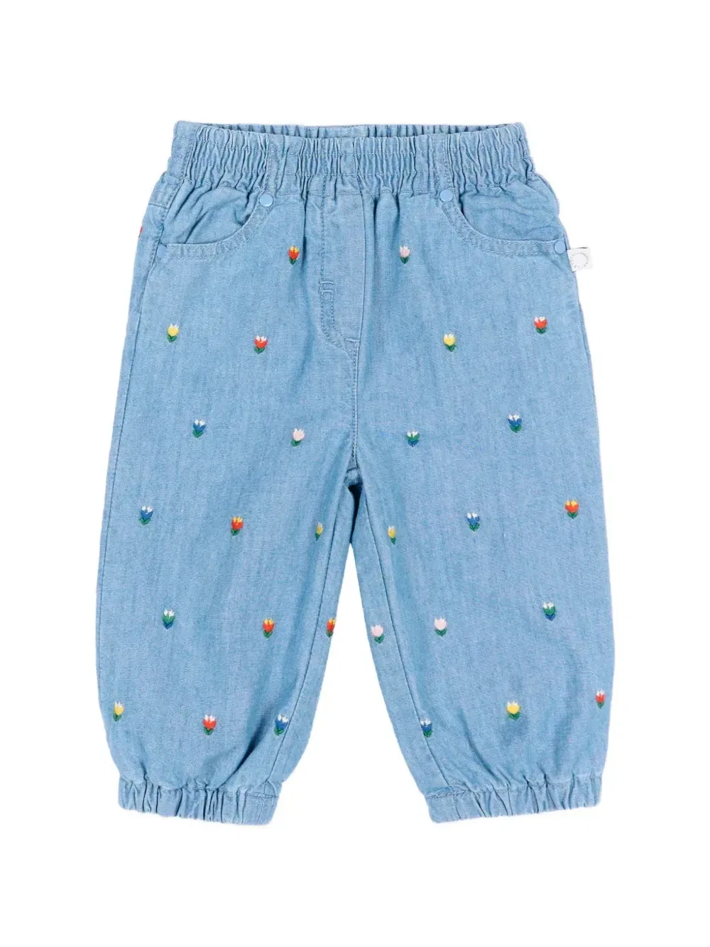 Джинсы на резинке с вышитым цветочным узором Stella Mccartney Kids, синий