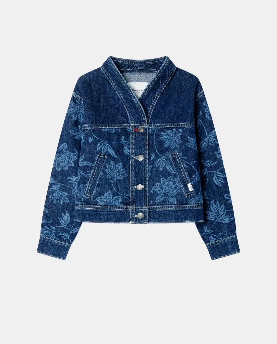 Детская куртка-кимоно для девочек с цветочным принтом Flora Pepe Jeans, Azul Índigo