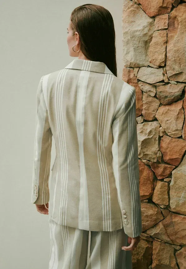 Пиджак хлопковый Tall fit - n. premium stripe single breasted blazer Next, Neutral, нейтральный — фото 3