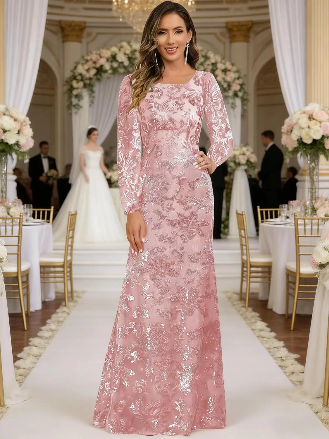 Вечернее платье-русалка с пайетками и кружевом LA139, Lilac — фото 4