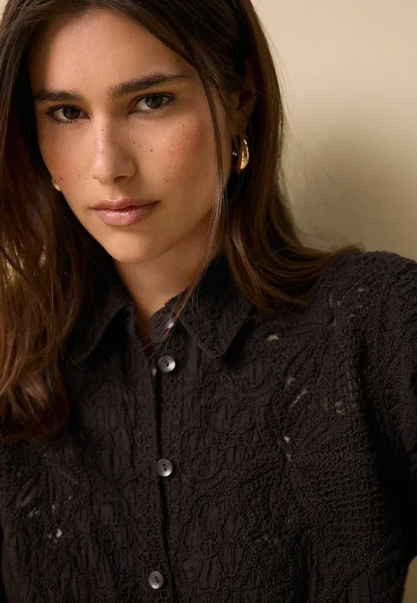 Блуза с вышивкой Button-down blouse Next, шоколадный коричневый — фото 3