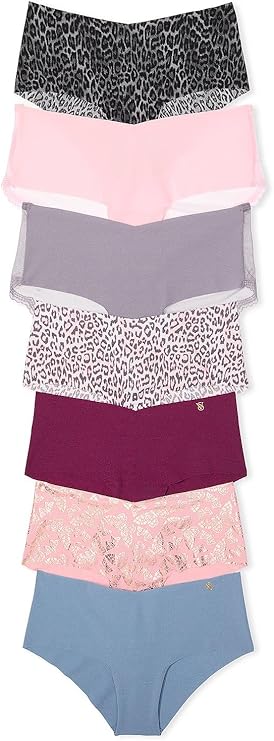 Комплект трусов Victoria's Secret Women's No Show Cheeky Minimal Coverage, 7 штук, розовый/серый/синий