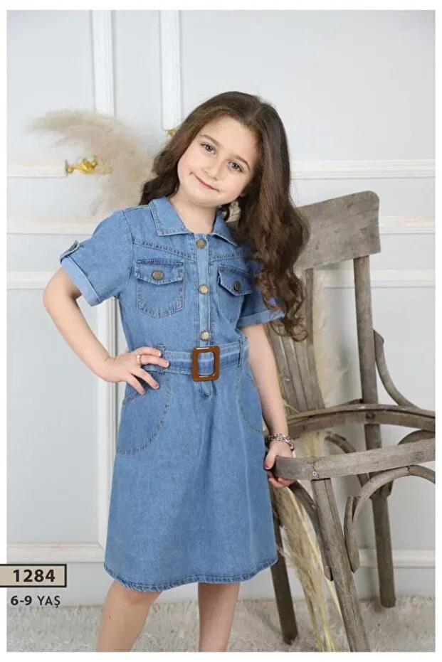 Детское джинсовое платье для девочек Tosyalı Burak Bebe, Blue