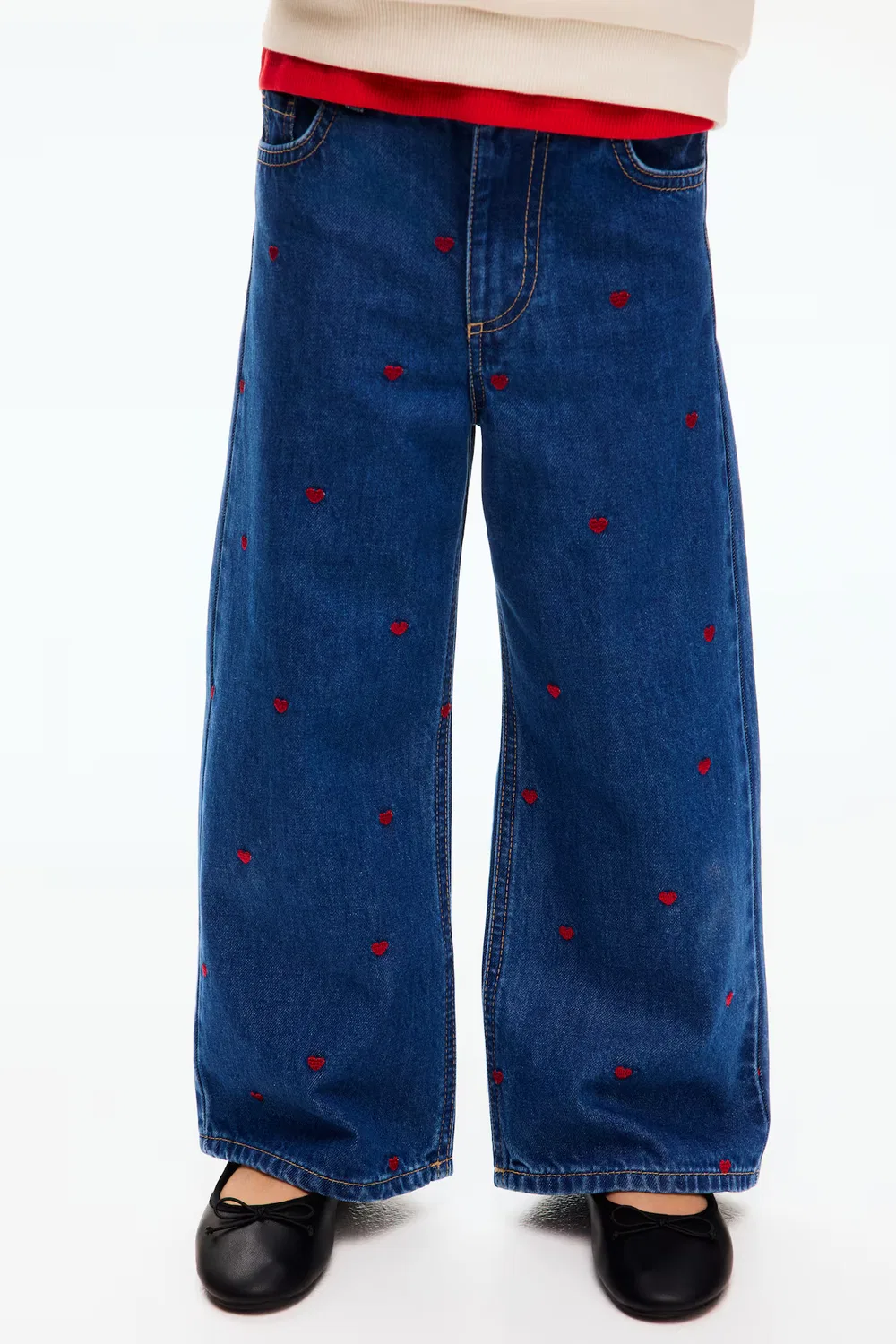 Джинсы с широкими штанинами и принтами H&M, Denimblau/Herzen — фото 2