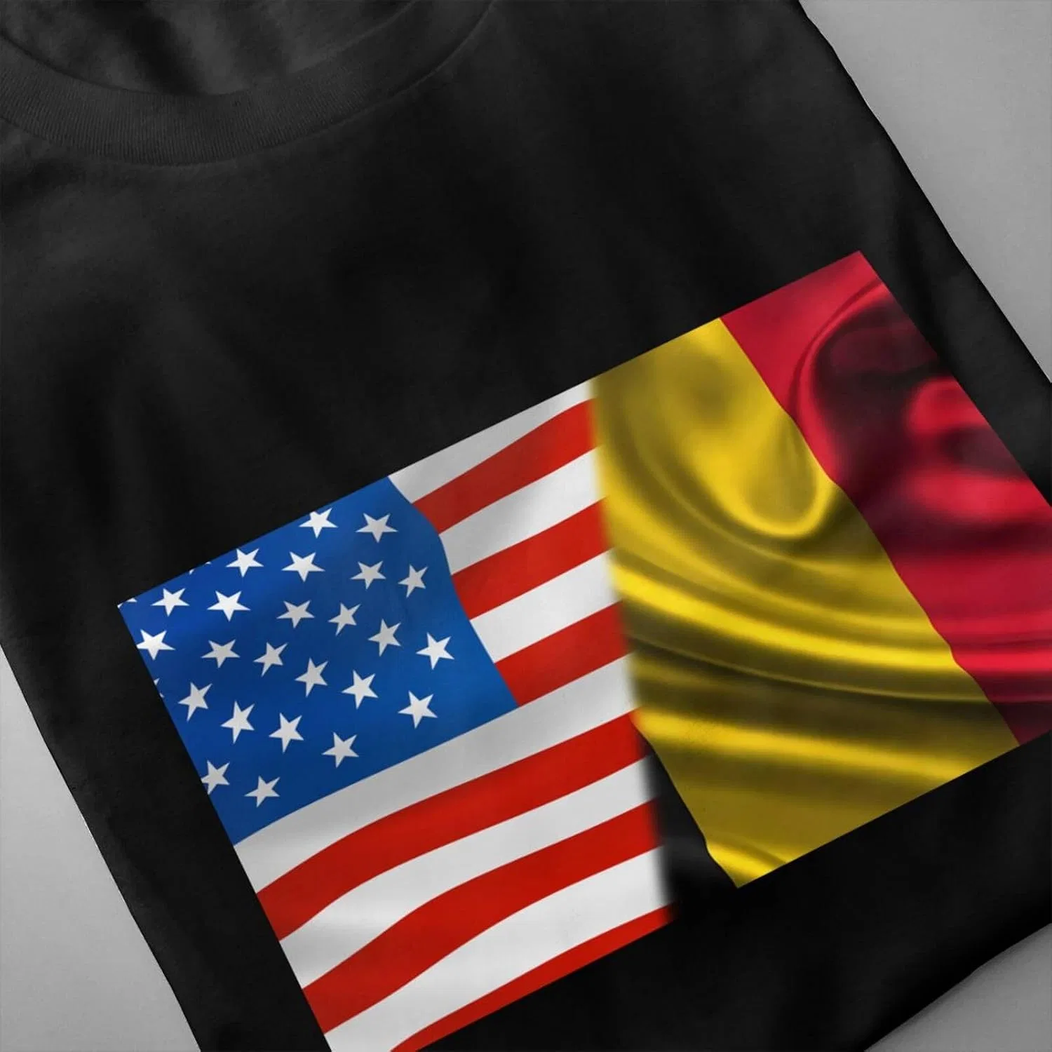 Мужская футболка с принтом America Flag и Belgium Flag, Black — фото 4