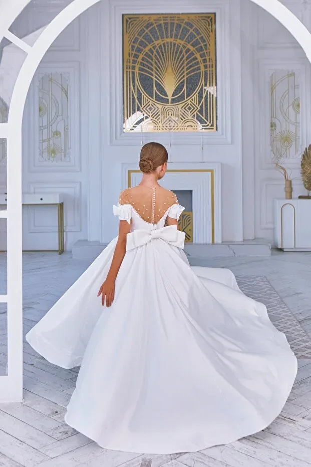 Детское вечернее платье для девочек с жемчугом Prom By Feyza Kids Collection, White