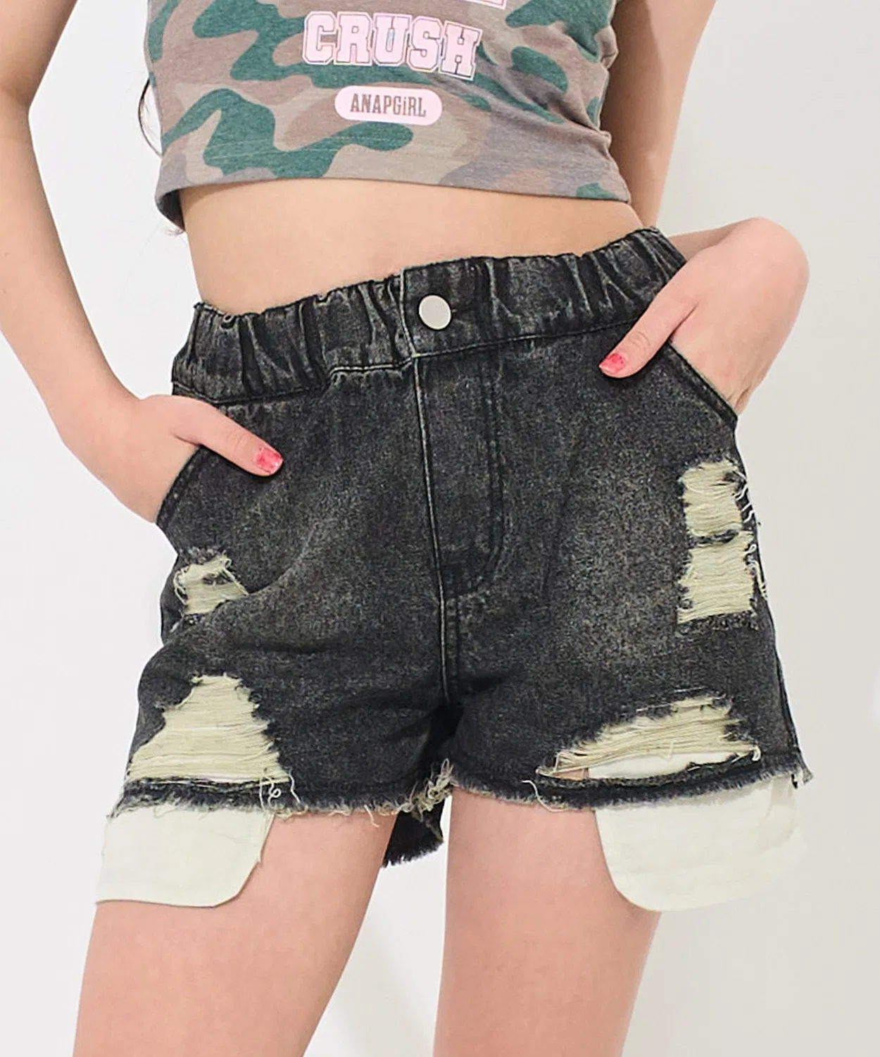 Детские шорты свободного кроя с потертостями ANAP GiRL, Black