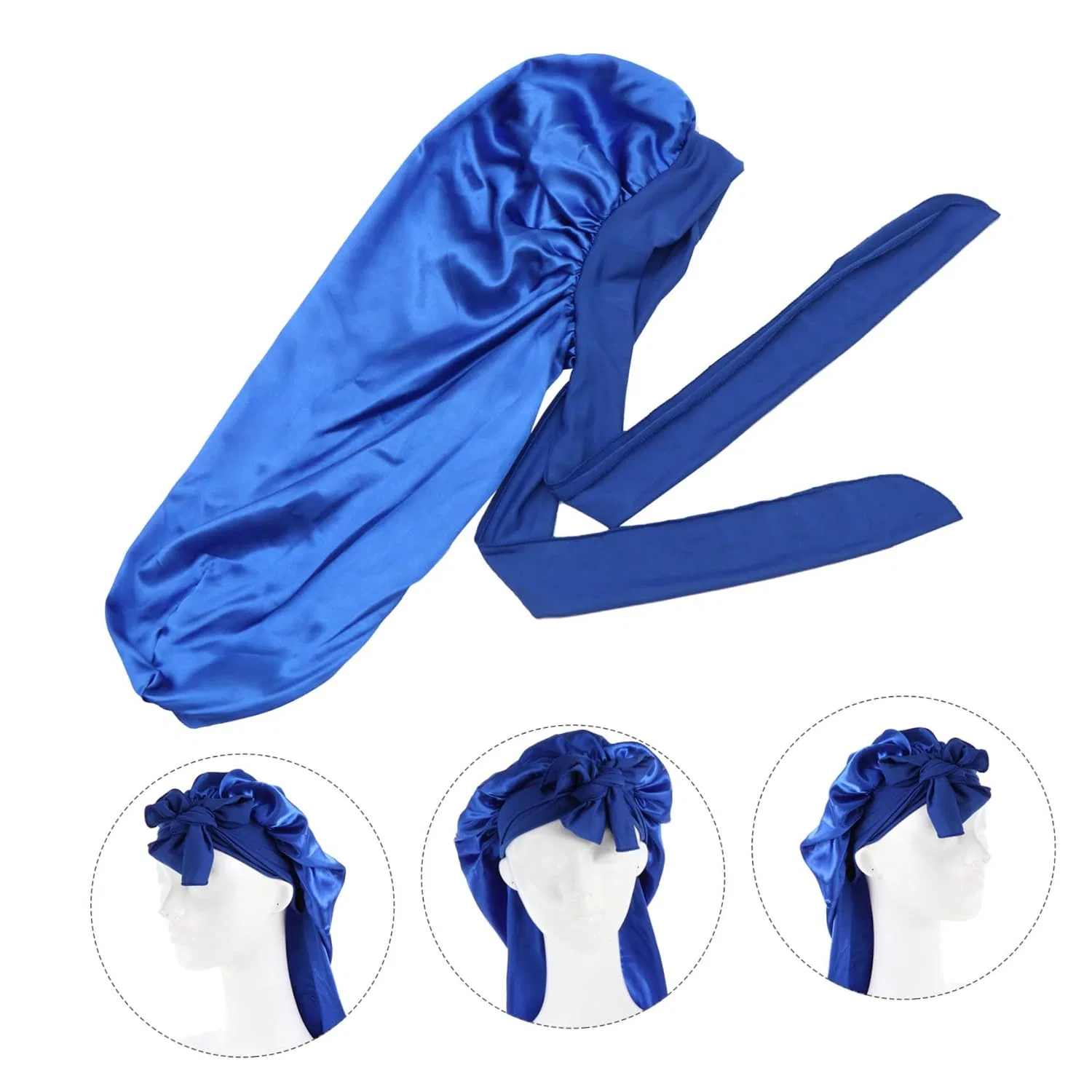 Set of 3 Night Caps, Sleep Cap, Шапочка для душа Chemotherapy Cap, Turban Hat, Satin, Angoily, 3 Pieces, 77x32cm — фото 3