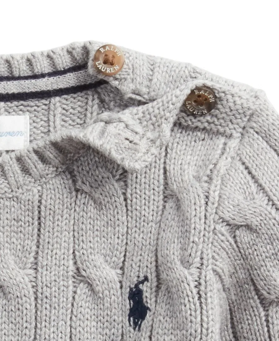 Детский свитер из хлопка с косами, с длинным рукавом Polo Ralph Lauren, Gray — фото 3