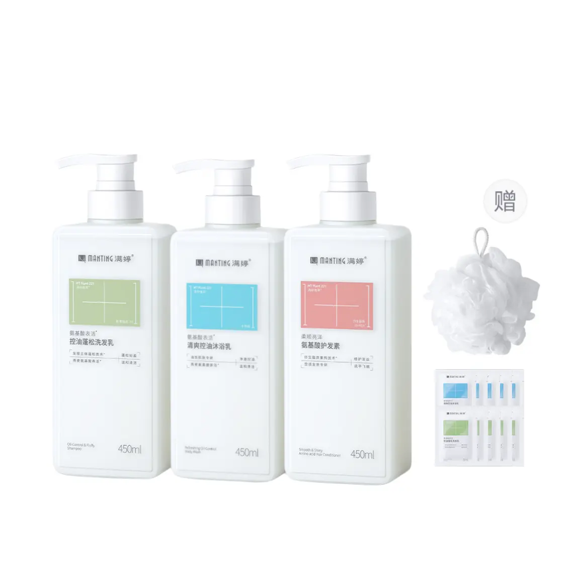 

Шампунь-крем с аминокислотами и ароматом фрезии для контроля жирности, лечения перхоти и успокаивающего очищения 450мл Manting