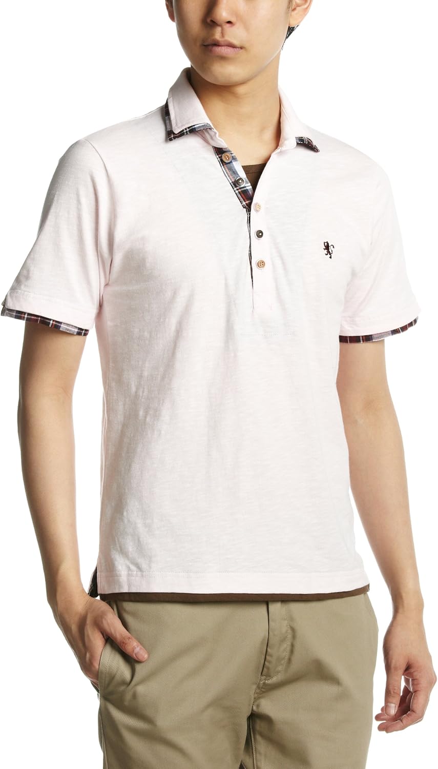 

Поло с двойным воротником в клетку, фактурная ткань Pincponc, розовый