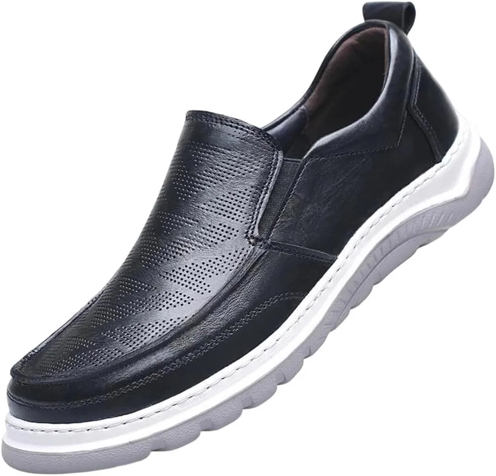 Лоферы кожаные British Style Men Genuine Leather Loafers Slip-On Flats, черный