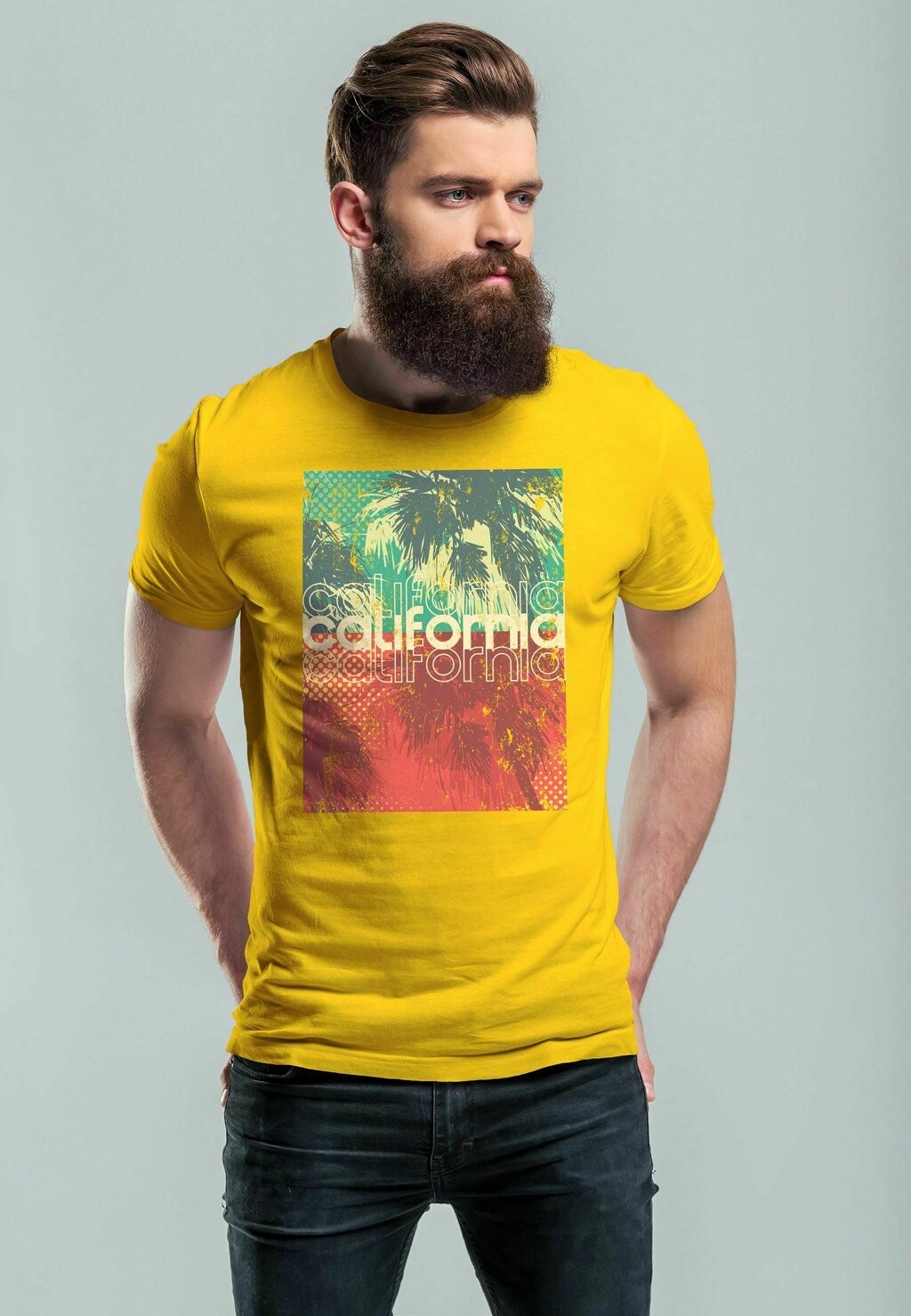 

Футболка с принтом CALIFORNIA PALMEN SOMMER FOTO PRINT AUFDRUCK Neverless, желтый