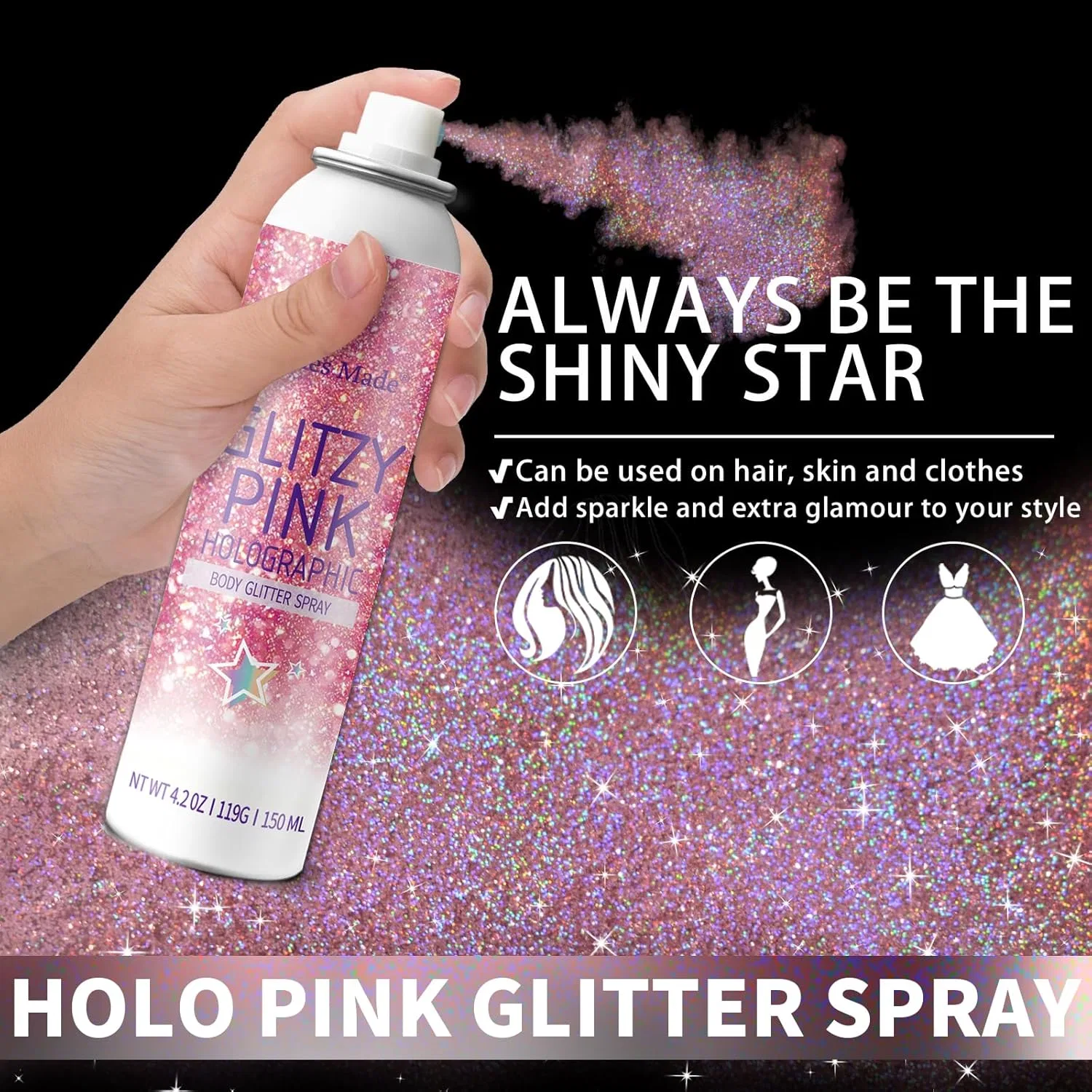 Набор глиттер-спреев для волос и тела Elitles Made, Holo Silver & Holo Pink — фото 2