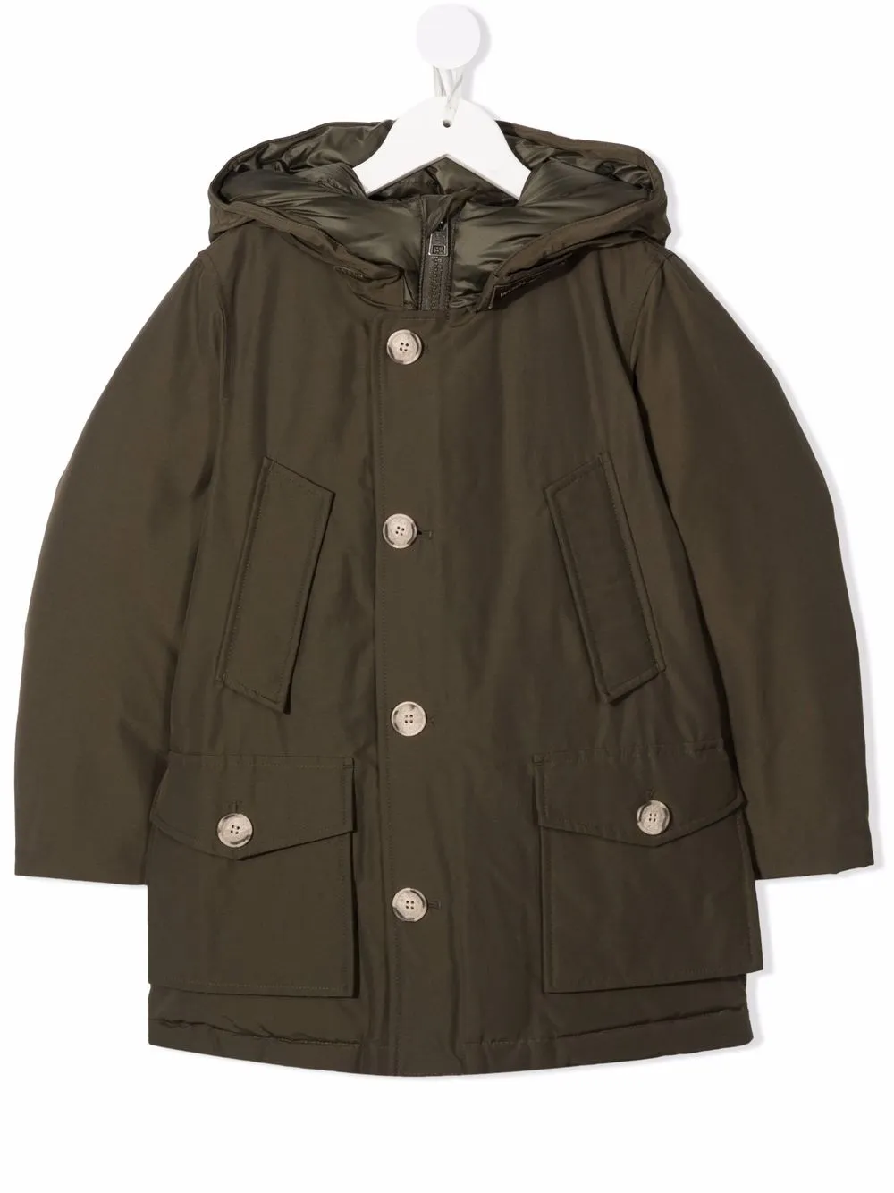 

Пуховик с капюшоном и логотипом Woolrich Kids, зеленый