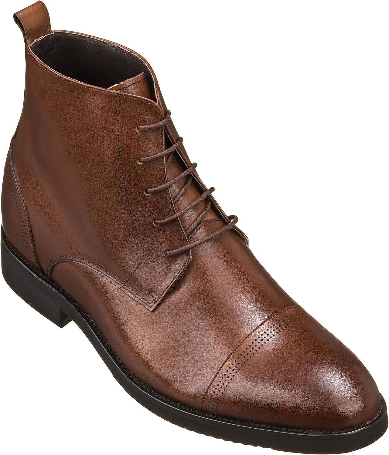 

Мужские невидимые ботинки-лифтеры CALTO - коричневая премиальная кожа, кружевные с закрытым носком, повседневные ботинки - на 7 см выше - K28004 - размер 8,5 D(M) US