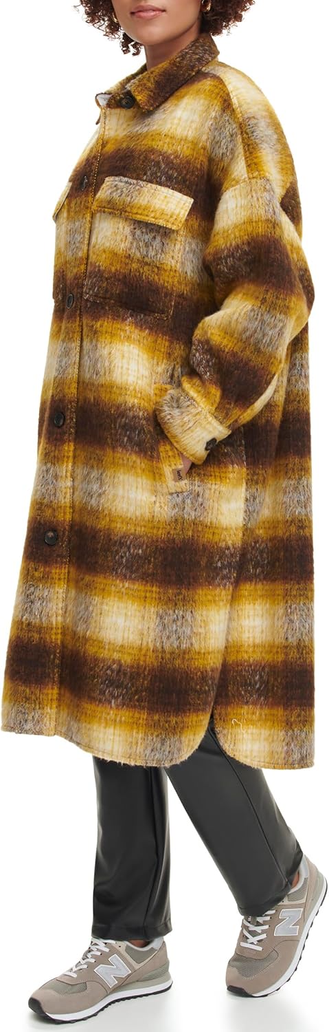 Женская длинная клетчатая фланелевая куртка Levi's, Yellow Plaid — фото 2