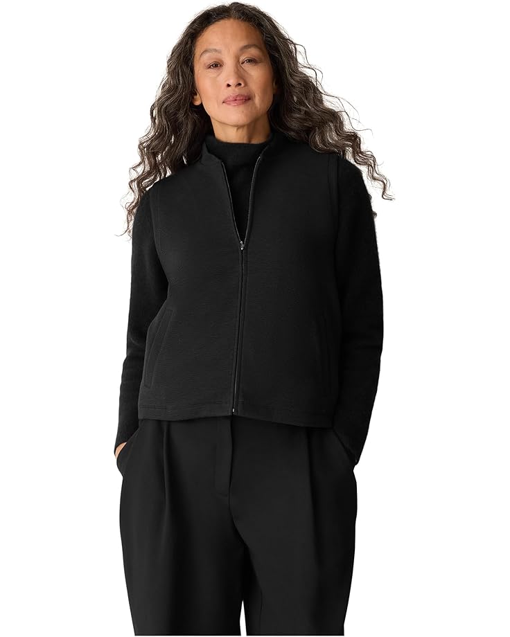 

Женский жилет Eileen Fisher Textured Cotton Doubleknit Stand Collar, Black